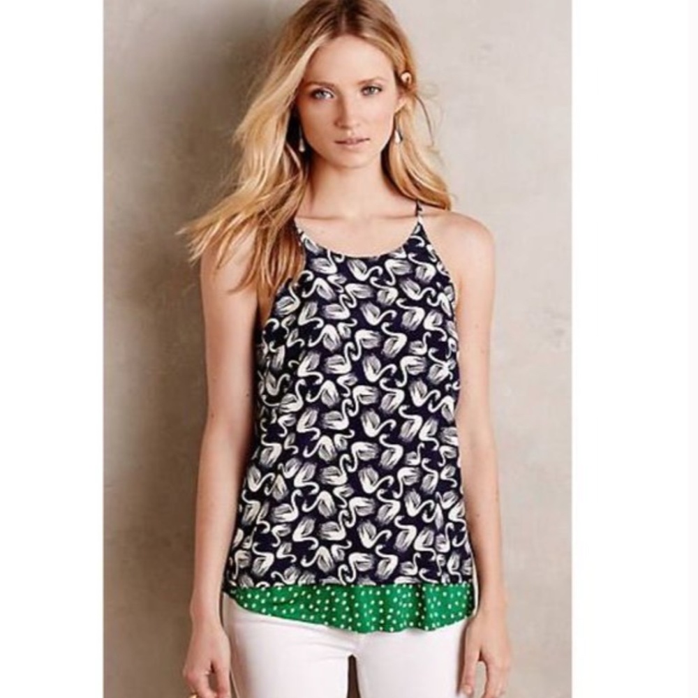 Anthropologie Porridge Layered Swan Print Swing Tank